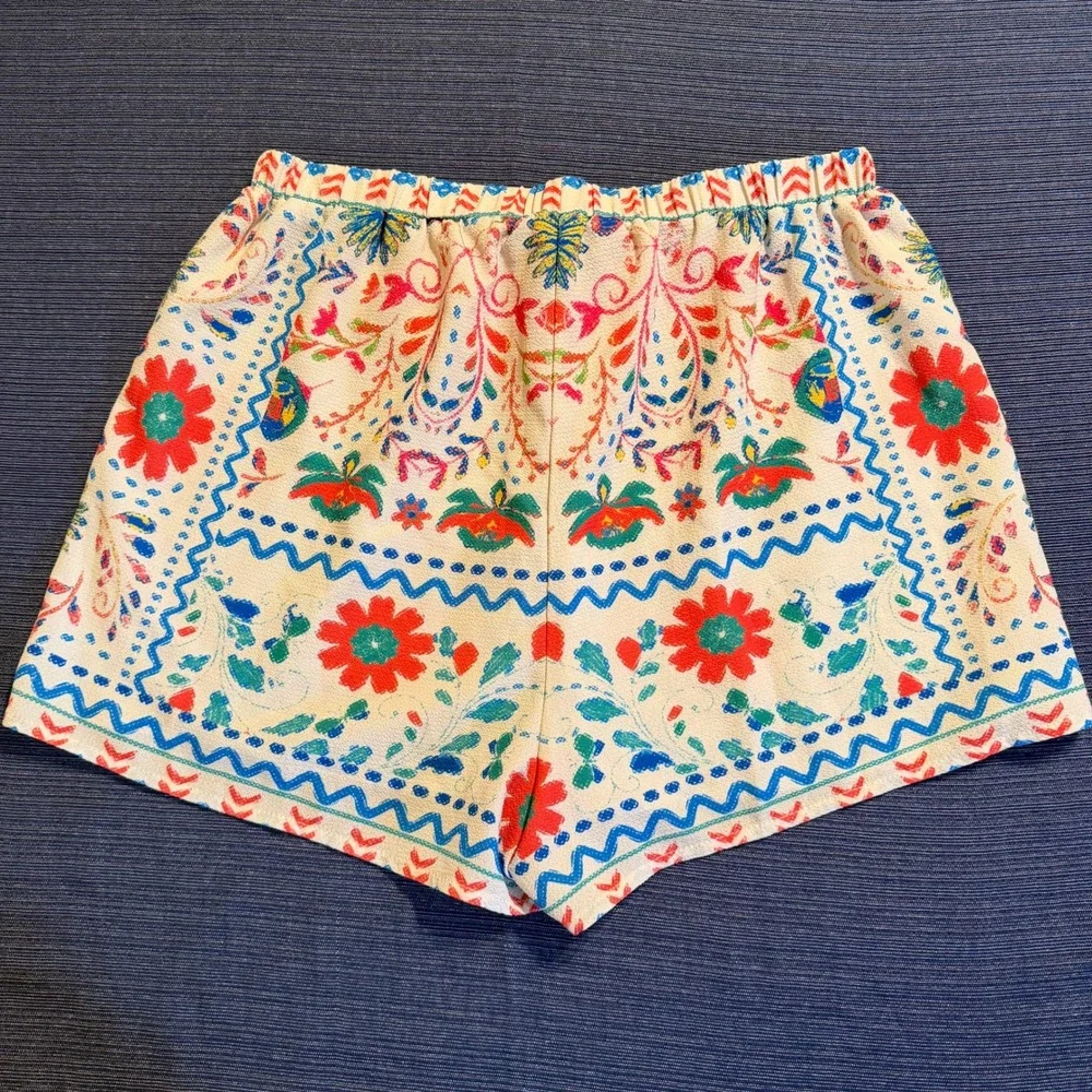 Flying Tomato Boho Floral Geometric Tile Print Tassel Drawstring Shorts Medium